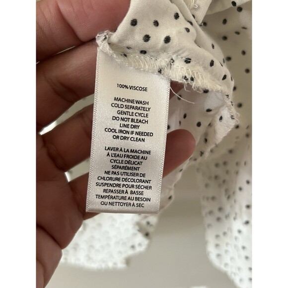 Beachlunchlounge Size M White Black Polka Dot Button Down Shirt Career Classic - Picture 6 of 8